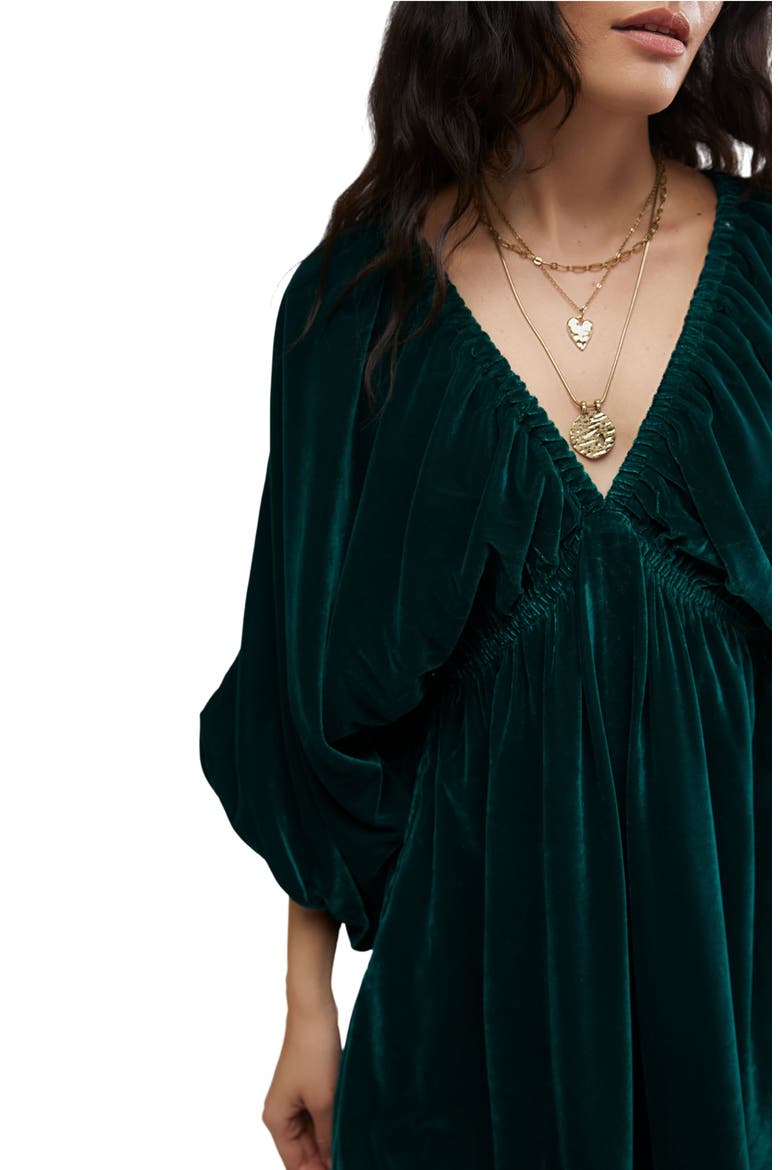 Portia Velvet Babydoll Minidress, Alternate, color, UNCUT EMERALD