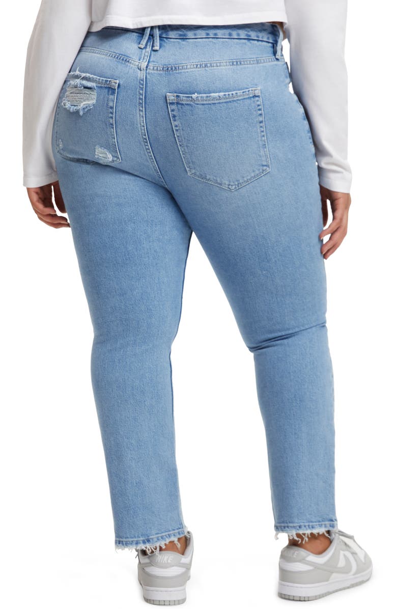 Good American Good Straight Natural Fray Hem Jeans, Alternate, color, Indigo126