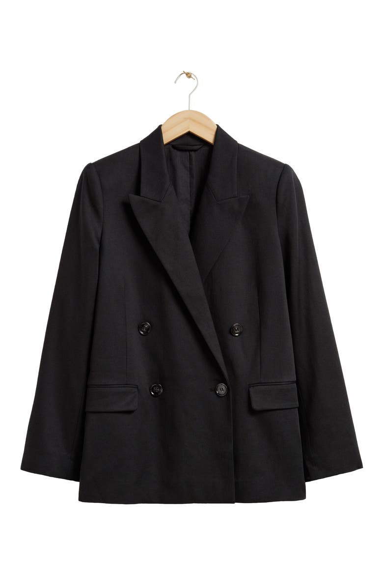Double Breasted Blazer, Alternate, color, BLACK