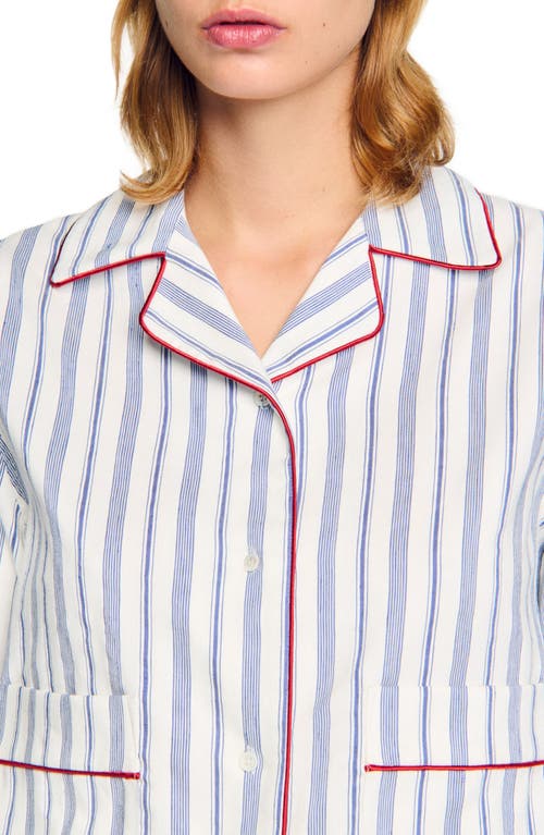 Sandro Bellissima Striped Button-front Shirt In Blue/ecru