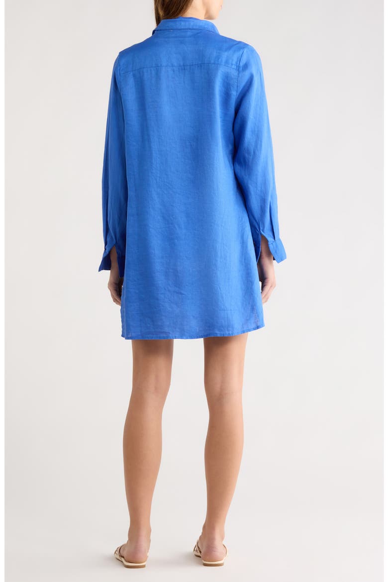 Tie Front Long Sleeve Linen Cover-Up, Alternate, color, SAPPHIRE BLUE