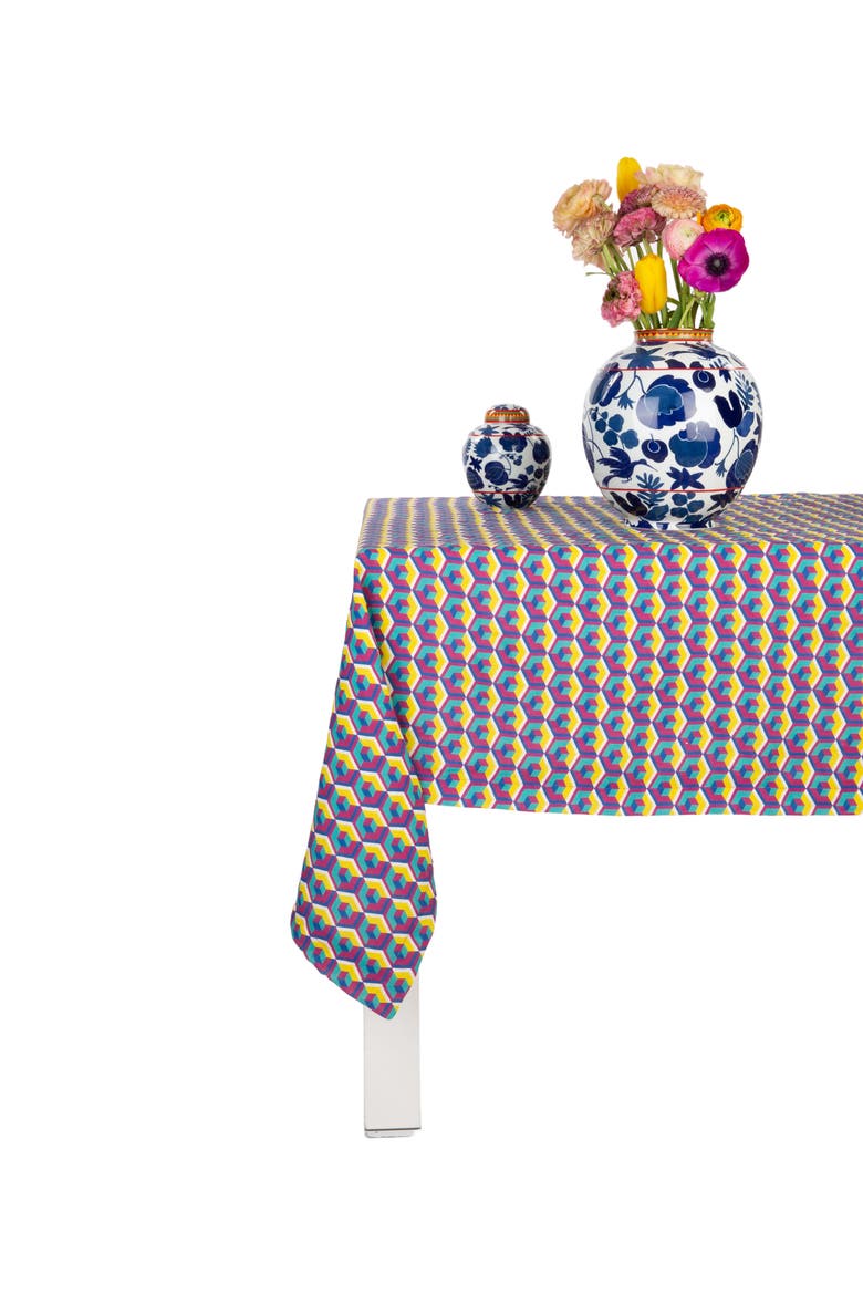 Large Tablecloth (180X350) Cubo Giallo/Fuxsia Blue, Alternate, color, Cubo Giallo/Fuxsia Blue