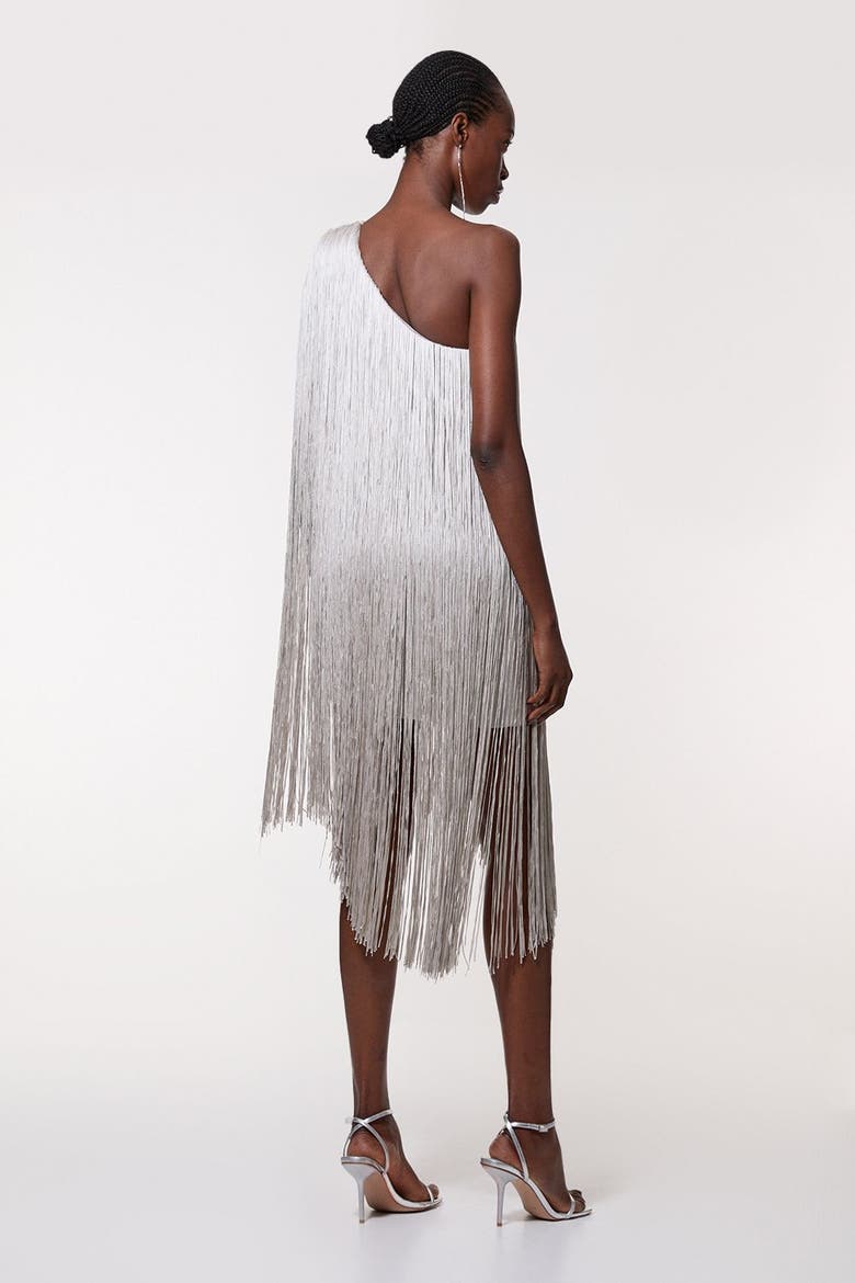 Petite Fringe Mini Dress, Alternate, color, Silver