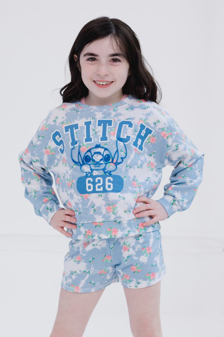 Lilo & Stitch French Terry Sweatshirt Tee and Shorts Set, Alternate, color, Stitch Blue Pink