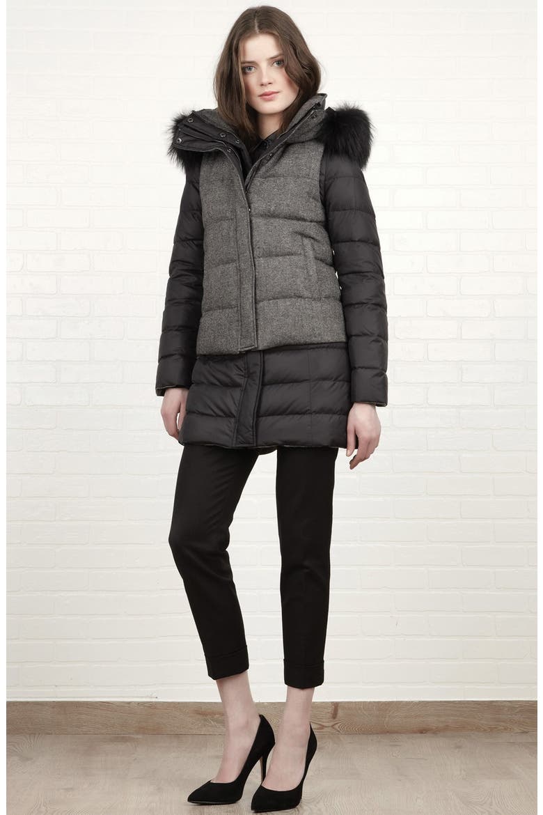 6-in-1 Reversible Quilted Jacket & Vest with Genuine Fox Fur Trim, Main, color, BLACK