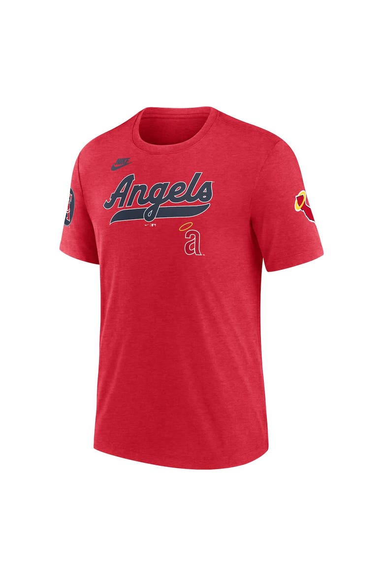 Men's Nike Heather Red California Angels Cooperstown Collection Eras Tri-Blend T-Shirt, Alternate, color, Heather Red
