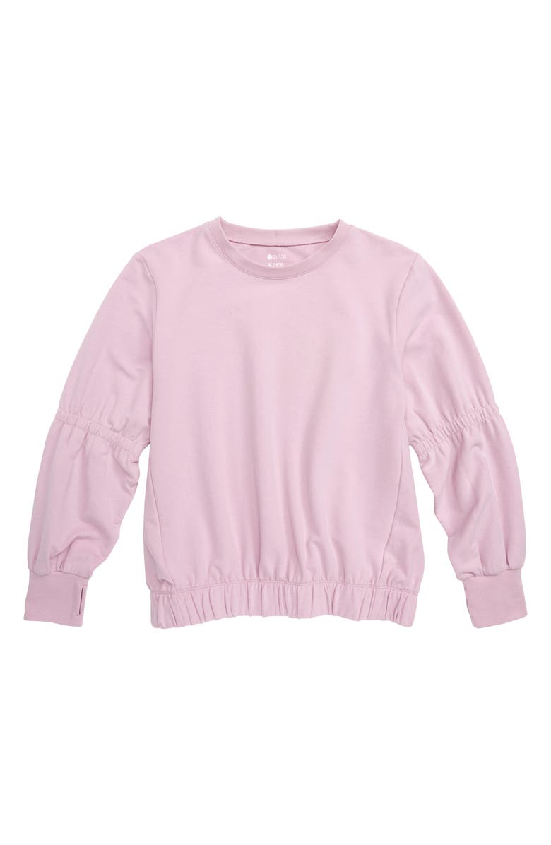 Zella Girl Gathered Sleeve Pullover, Main, color, 