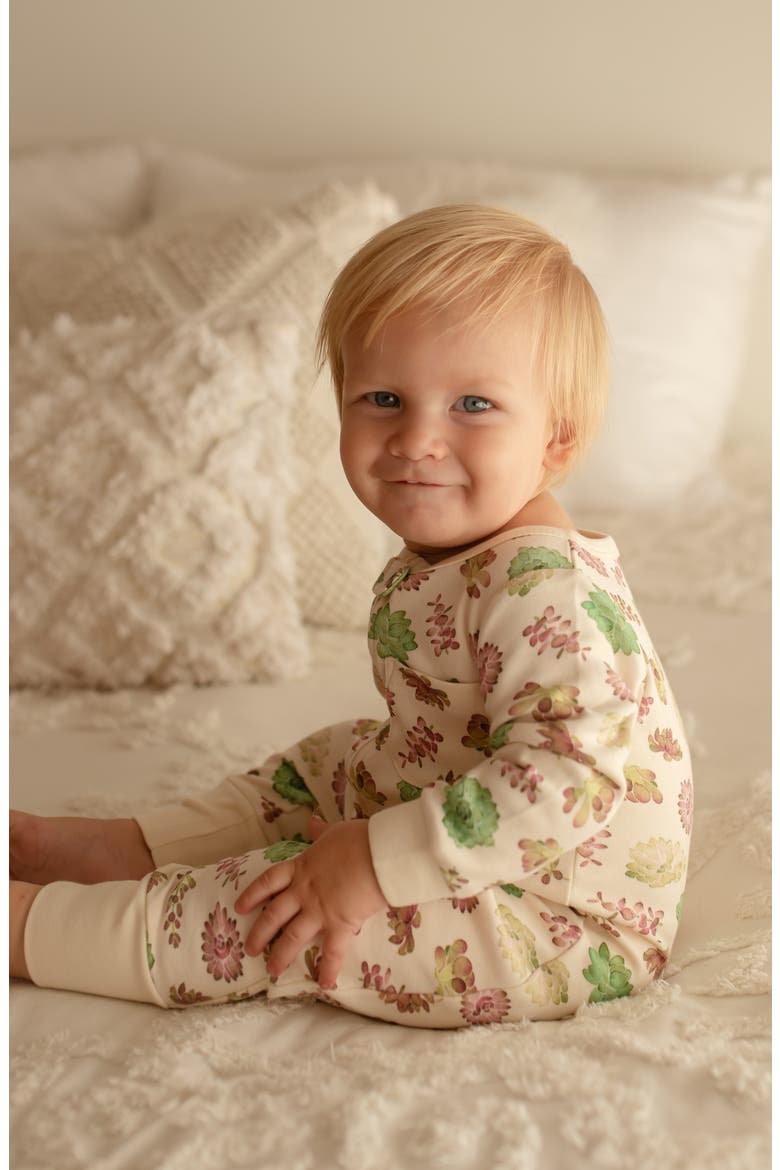 Organic Cotton Zip Romper, Alternate, color, BUTTERCREAM SUCCULENTS