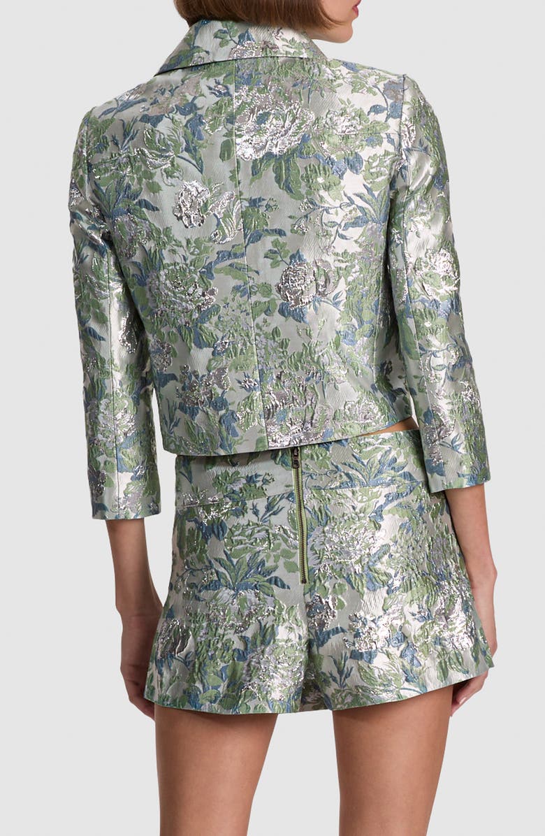 Alice + Olivia Weston Metallic Floral Jacquard Crop Jacket, Alternate, color, Light Sage