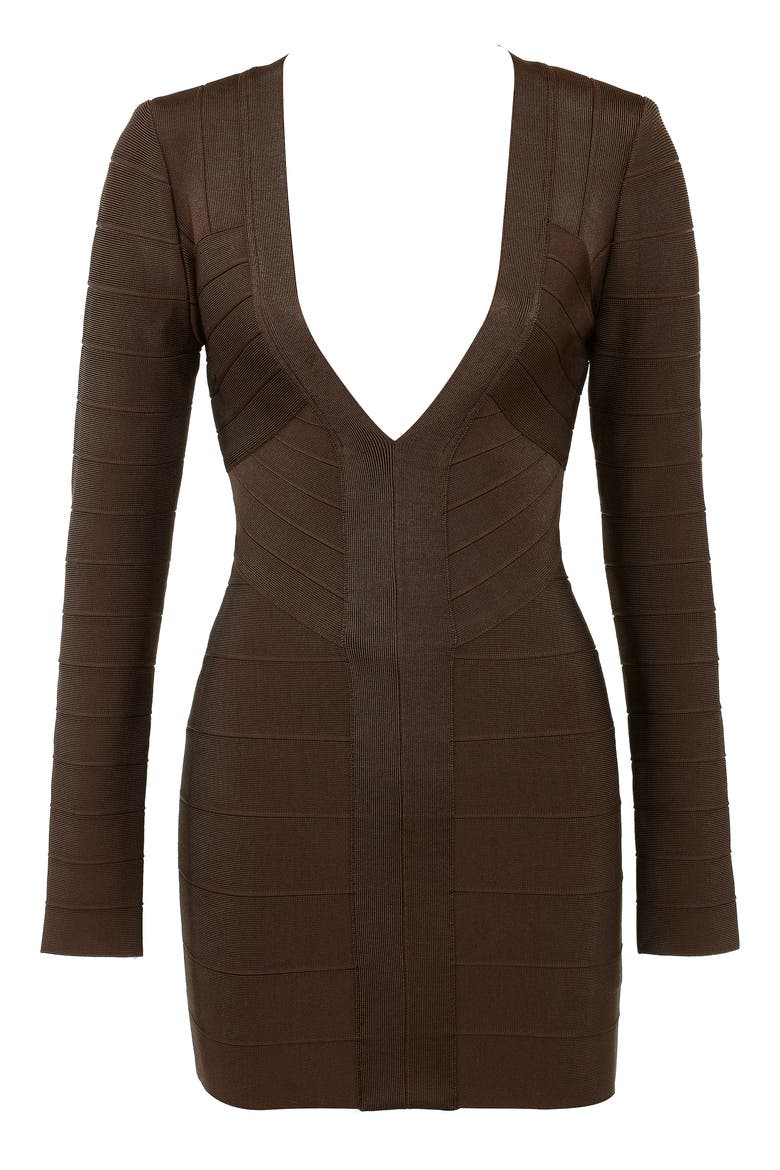 The Super Plunge Long Sleeve Bandage Minidress, Alternate, color, CHOCOLATE
