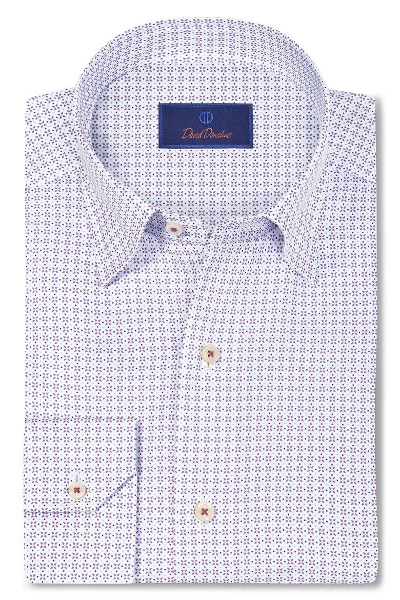 Neat Print Sport Shirt, Main, color, WHITE/ BERRY