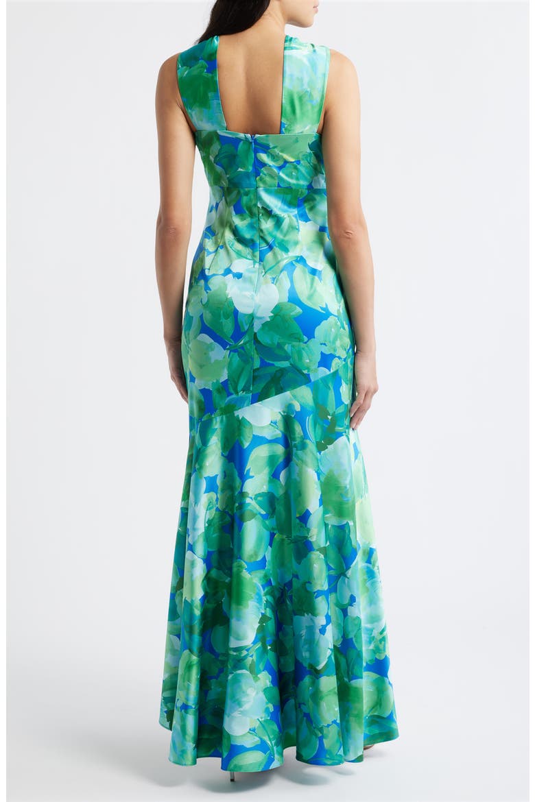 Twist Neck Satin Maxi Dress, Alternate, color, TURQUOISE GREEN