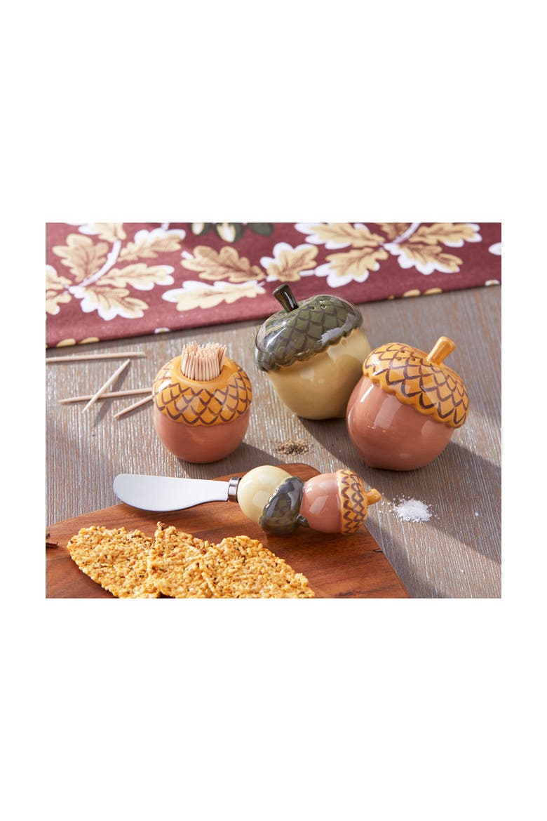 Acorn Toothpick Holder Set Ceramic Kitchen Fall Harvest, Alternate, color, Brown