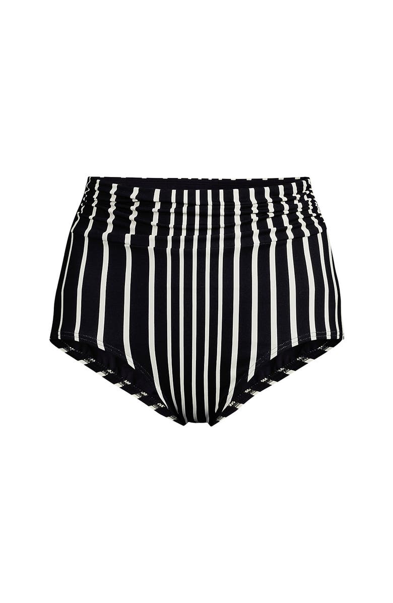 Lands' End Chlorine Resistant Ruched Natural High Waisted Full Coverage Bikini Swim Bottoms, Alternate, color, 