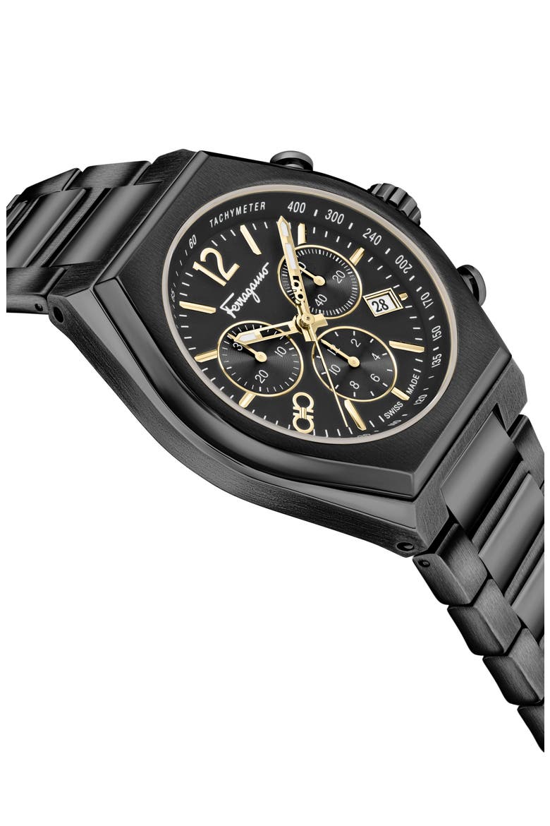 Tonneau Chronograph Bracelet Watch, 42mm, Alternate, color, BLACK