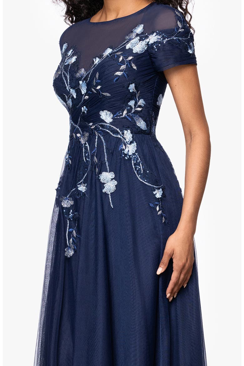 Embroidered Sequin Floral Bodice Mesh Gown, Alternate, color, NAVY/ MULTI