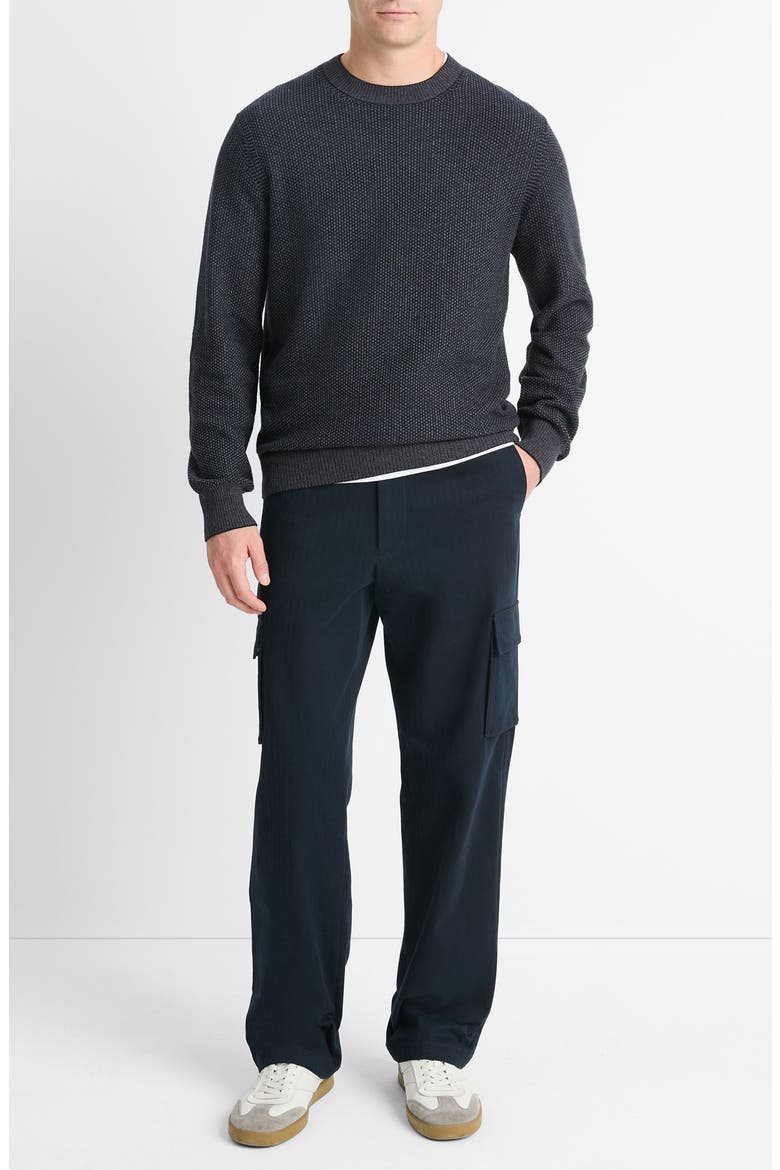 Geometric Jacquard Wool & Cotton Blend Crewneck Sweater, Alternate, color, COASTAL/ MED HEATHER GREY
