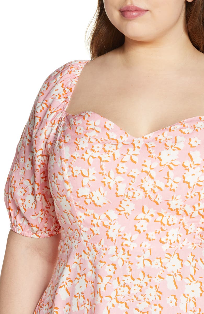 ELOQUII Puff Sleeve Floral Dress, Alternate, color,