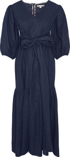 【Barbour】アニー ミディ ドレス Barbour Annie Puff Sleeve Linen & Cotton Midi Dress