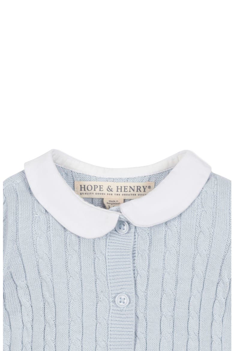 Baby Organic Peter Pan Collar Sweater Romper, Infant, Alternate, color, Airy Blue Cable