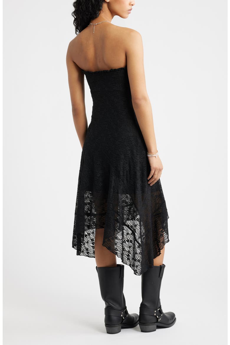 Strapless Lace Asymmetric Hem Dress, Alternate, color, BLACK