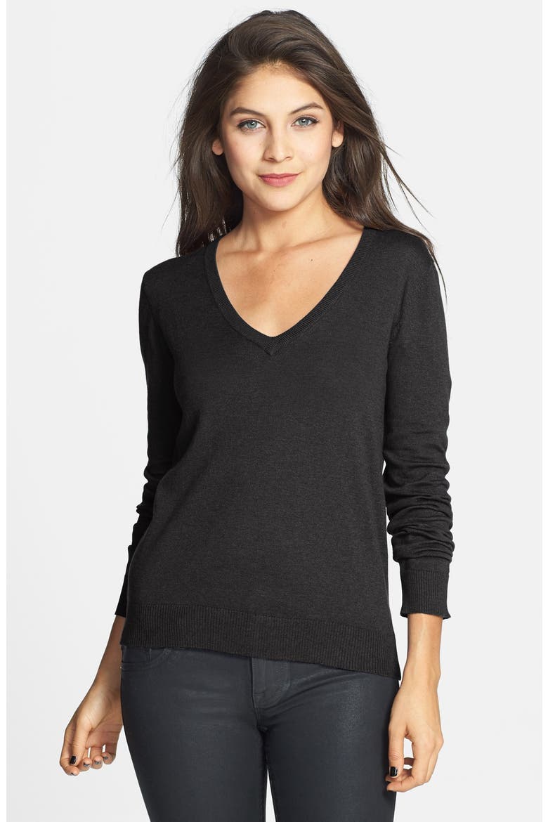 Elbow Patch V-Neck Sweater, Main, color, BLACK