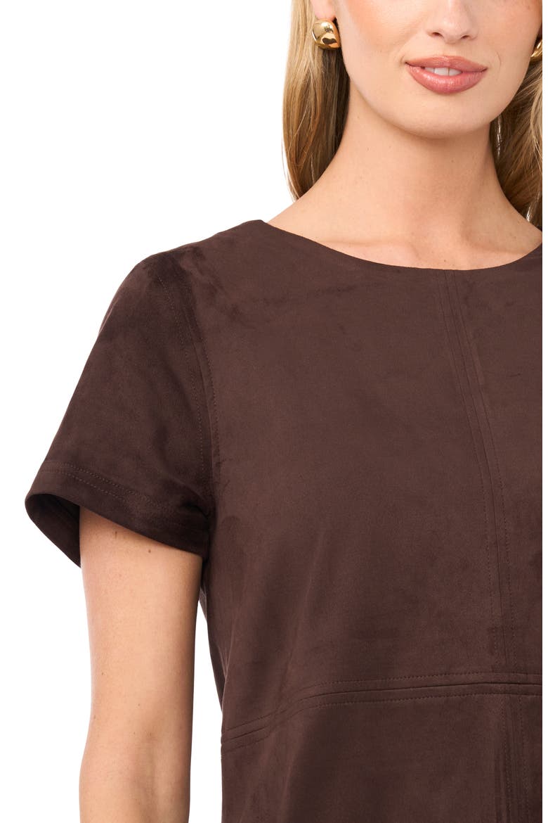 Faux Suede Paneled Shift Dress, Alternate, color, DARK ROAST