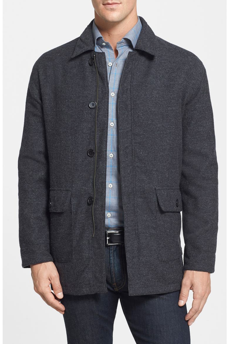 Classic Fit Reversible Leather & Lambswool Car Coat, Alternate, color, BLACK