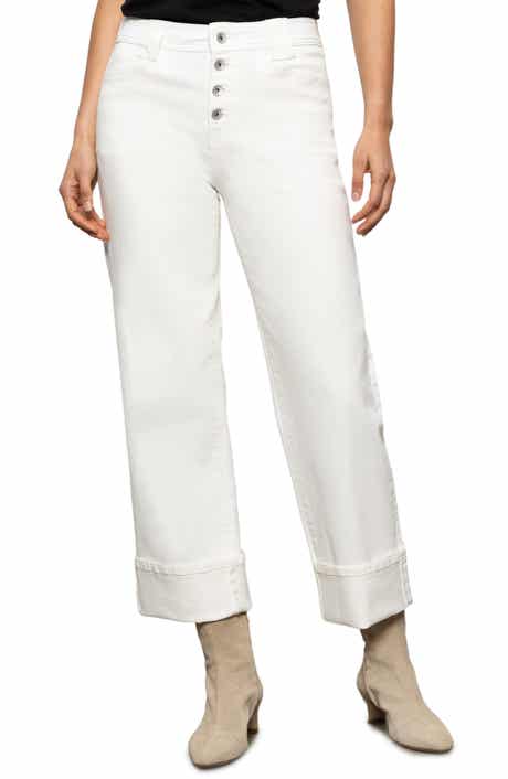 Sanctuary Luna Button Fly High Waist Cuff Straight Leg Jeans