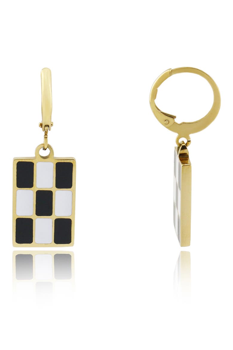 Checkered Rectangle Drop Earrings, Main, color, BLACK AND WHITE