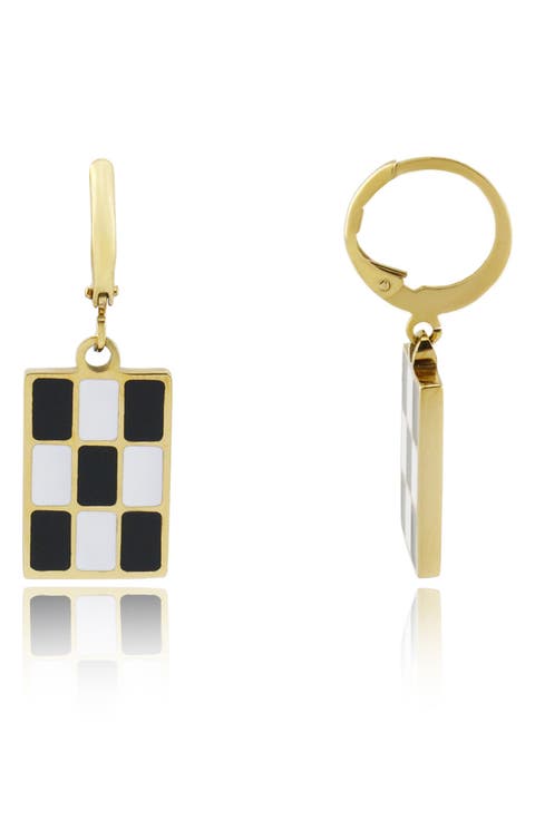 Checkered Rectangle Drop Earrings