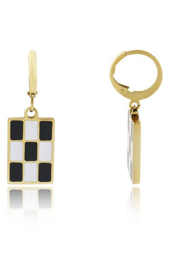 Rebl Gender Inclusive 7mm Checkered Rectangle Drop Earrings In Black And White