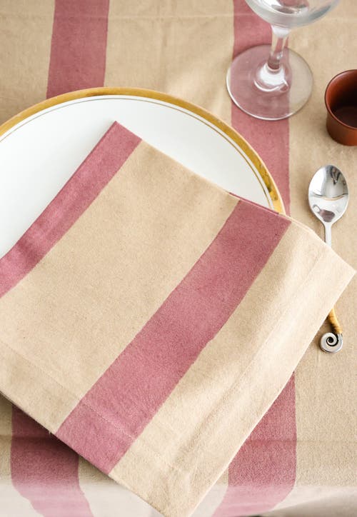 Ninéh Oh! Stripes (lime) Block Print Napkins, Set Of 4 In Pink
