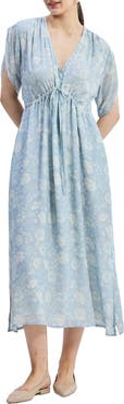 Reistor Maxi Gathered Dress in Blue Florals