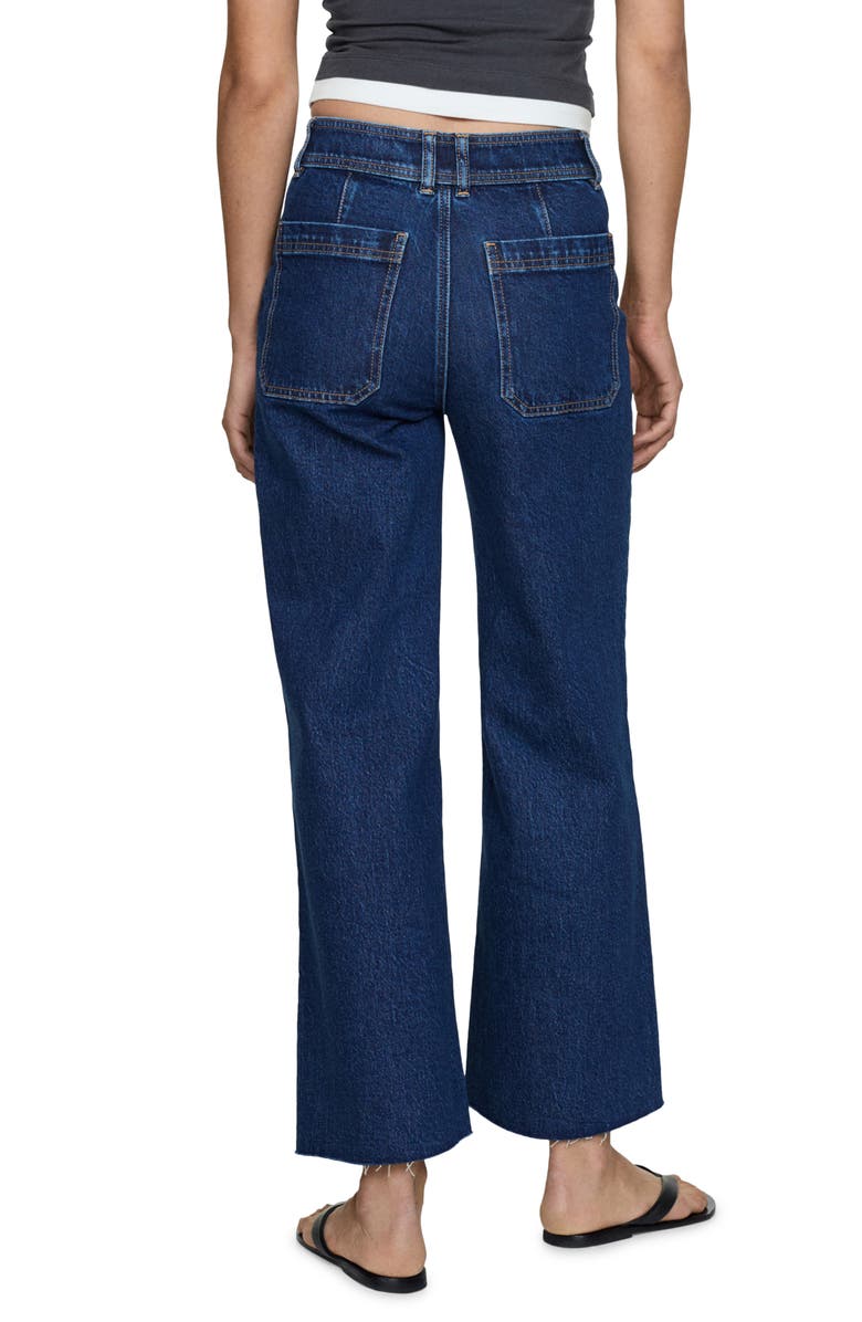 MANGO Catherin Raw Hem High Waist Wide Leg Culotte Jeans, Alternate, color, Dark Blue