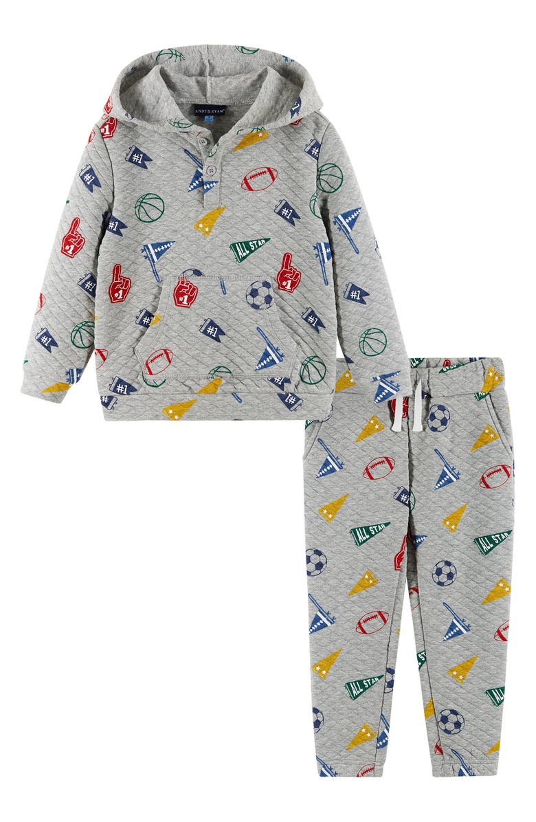 Andy & Evan Kids' Varsity Lounge Hoodie & Joggers Set, Main, color, Grey Varsity