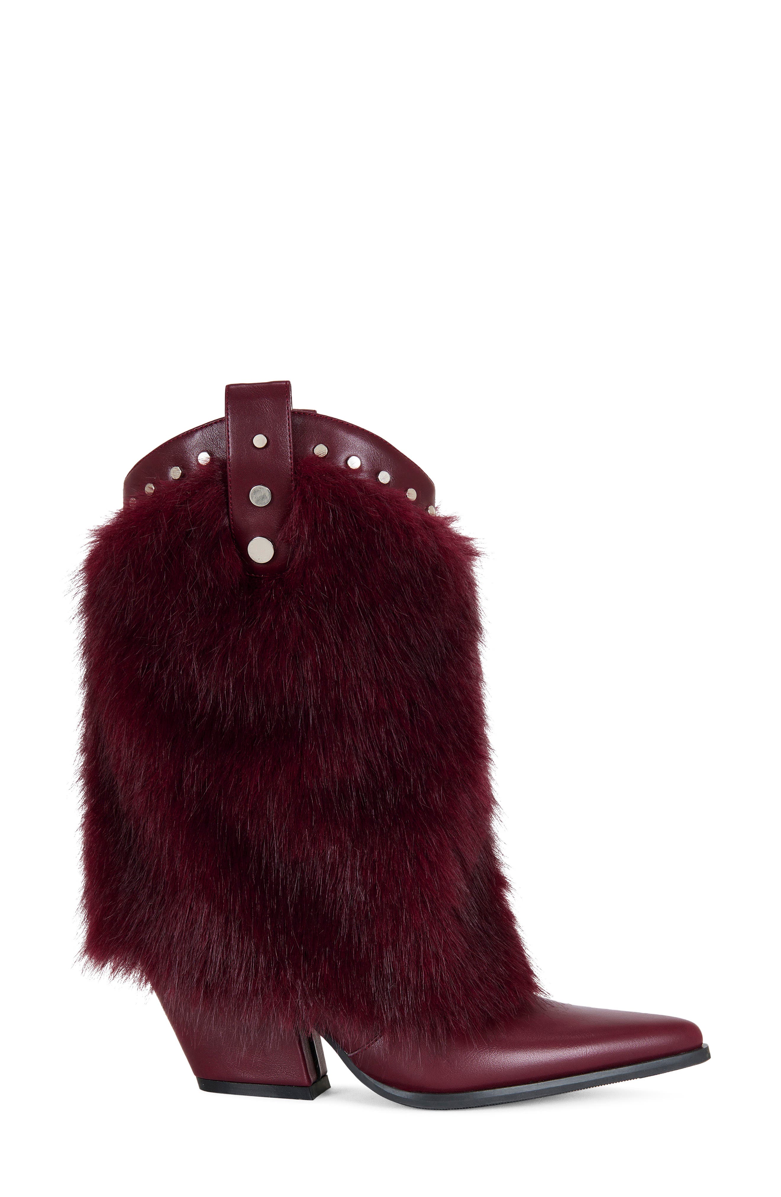 AZALEA WANG Violetta Faux Fur Western Bootie, Alternate, color, Burgundy