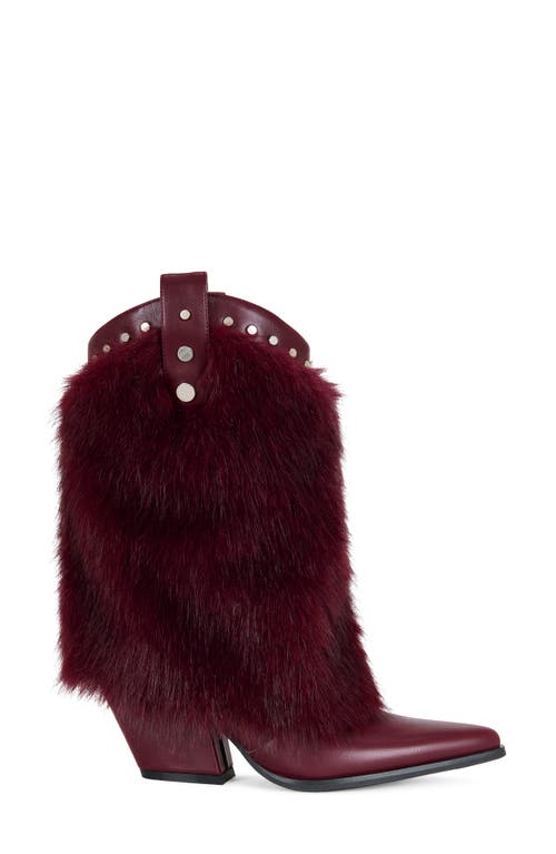 Azalea Wang Violetta Faux Fur Western Bootie In Burgundy
