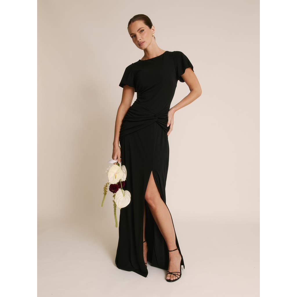 Six Stories Knot Panel Flutter Sleeve Maxi Dress In Black