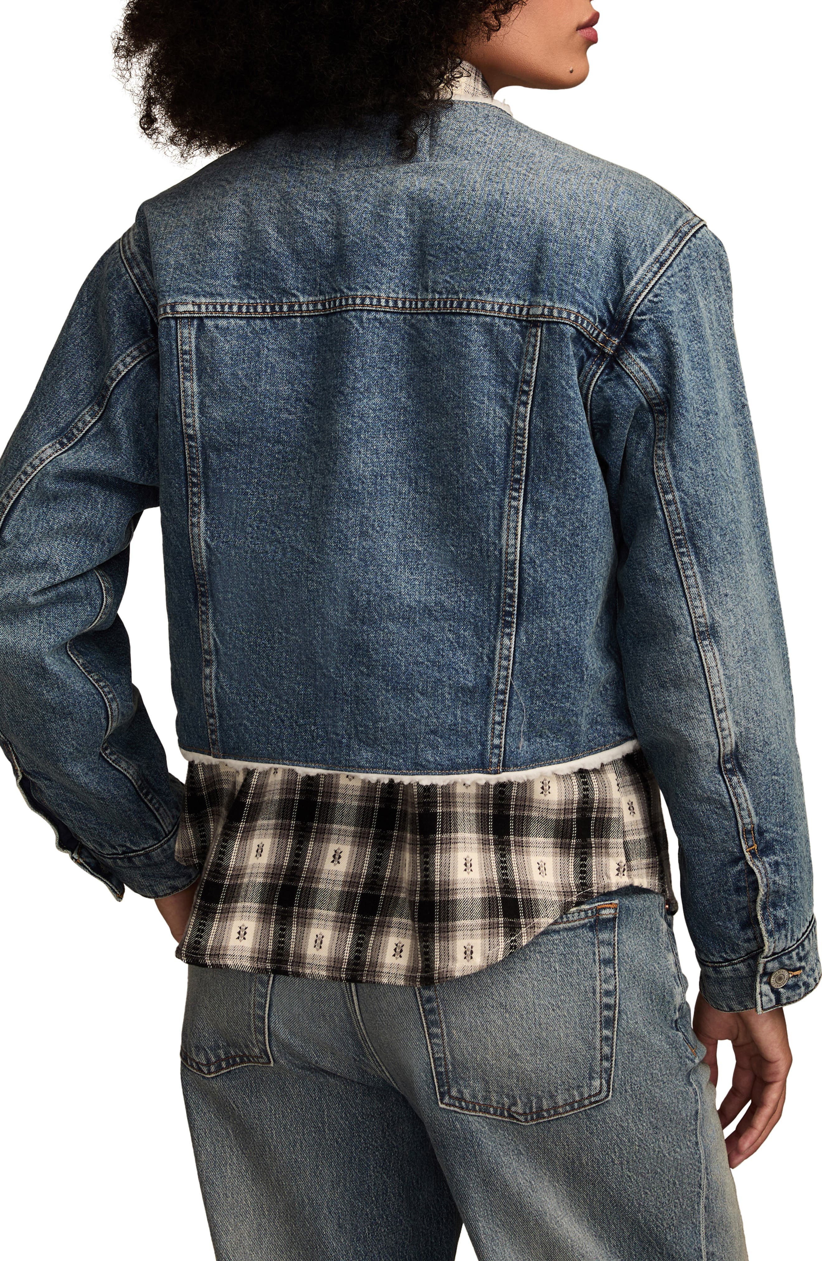 Collarless Crop Denim Trucker Jacket - image 2