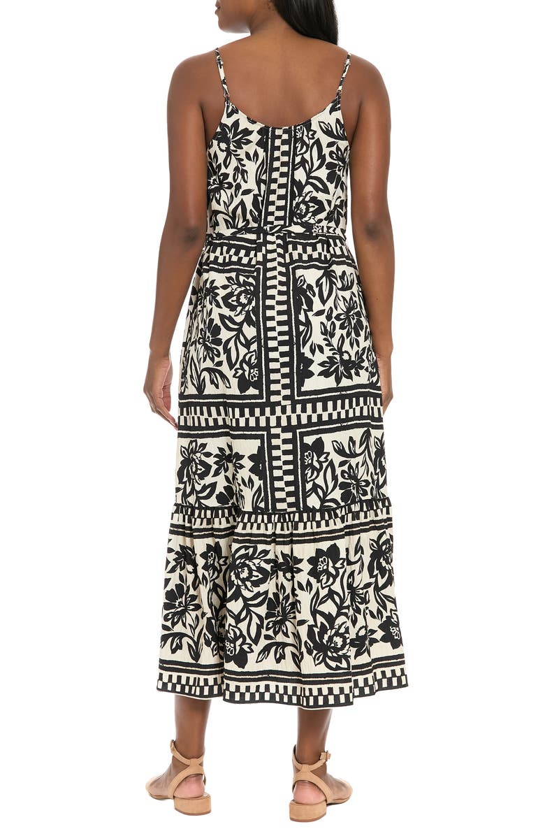 London Times Floral Beaded Strap Tiered Maxi Dress, Alternate, color, Black/ Beige
