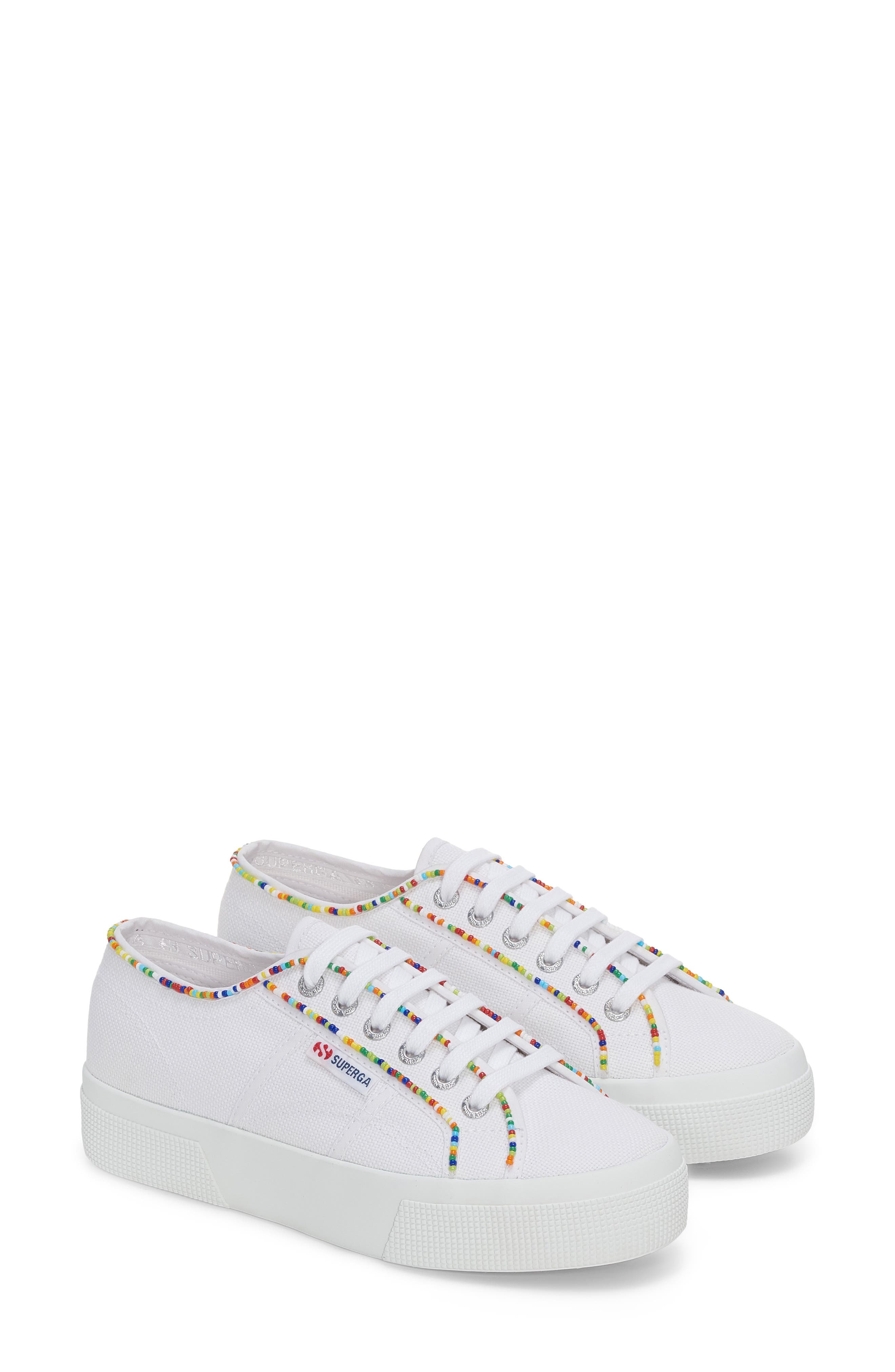 Superga 2740 Multicolor Beads Platform Sneaker in White-Multicolor Beads 