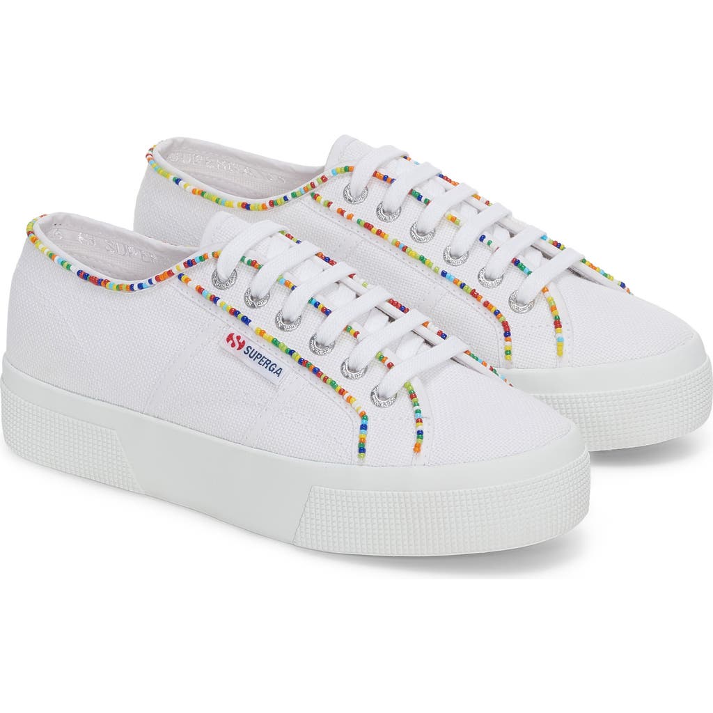 Superga 2740 Multicolor Beads Platform Sneaker in White-Multicolor Beads