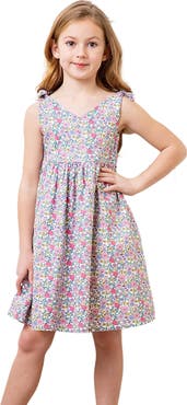 Hope & Henry Girls' Sleeveless Bow Shoulder Swing Dress, Toddler
