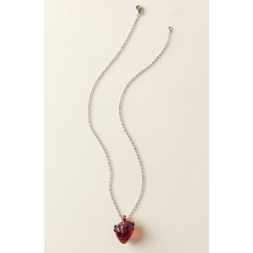 Uncommon Goods Anatomical Glass Heart Necklace In Metallic