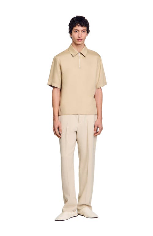 Sandro Zip-neck Polo Shirt In Sand.
