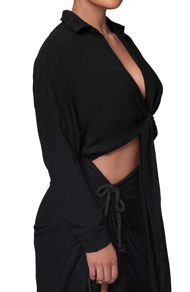 JLUXLABEL Soho Tie Front Crop Shirt, Alternate, color, Black