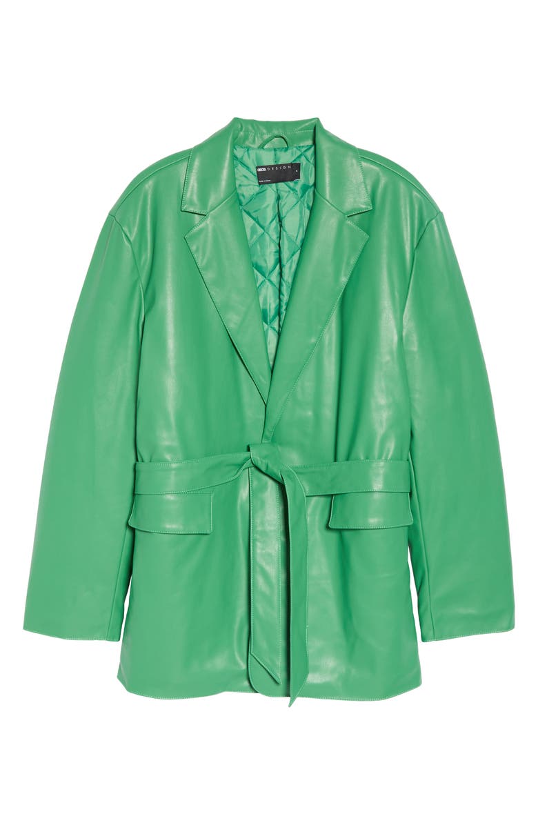 ASOS DESIGN Belted Faux Leather Blazer, Alternate, color,