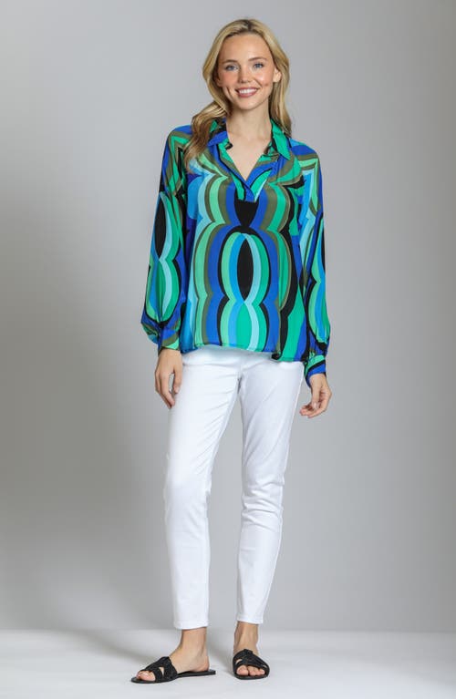 Apny Print Popover Top In Blue Multi