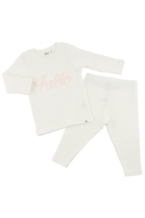 Oh Baby ! "hello" Pale Pink Embroidered Two Piece Set In Cream